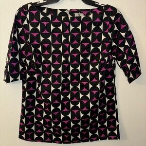 Worthington Women’s Size Small S Blouse Short Sleeve Zipper Back Open shoulders